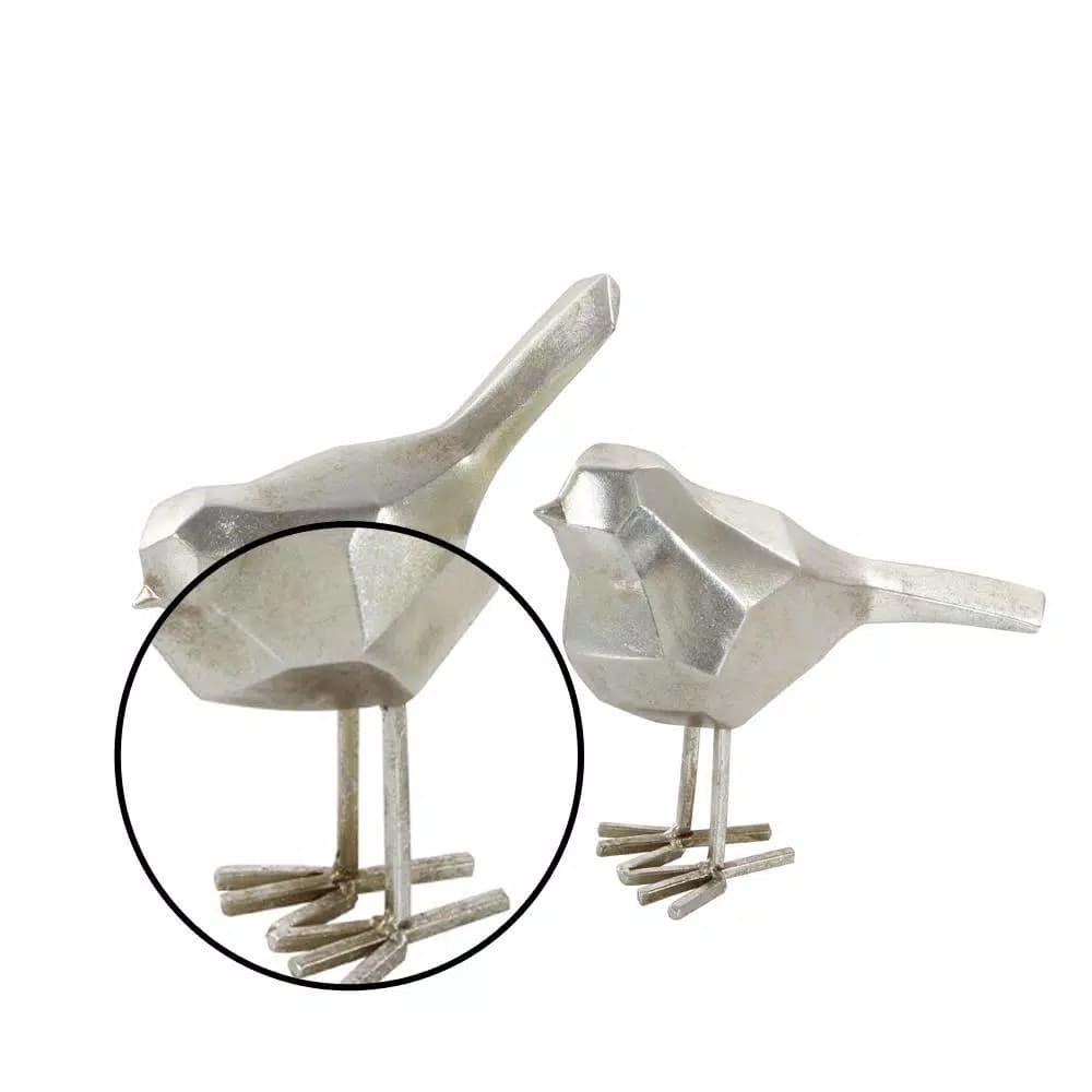 CosmoLiving by Cosmopolitan Geometric Silver Bird Decorative Sculptures, Set of 2 Modern Abstract Statues