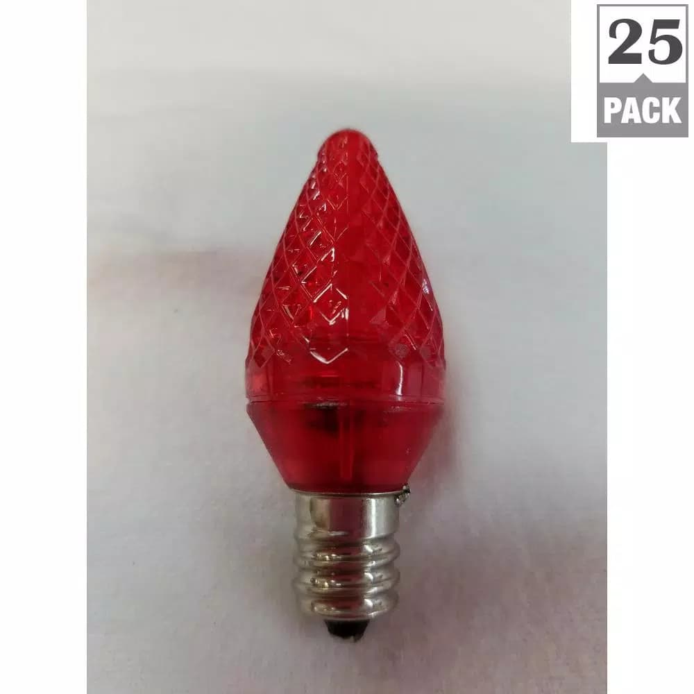 Unbranded C7 Red LED Light Bulbs, Super Bright Faceted, Commercial Grade (Pack of 25)