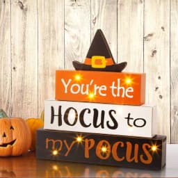 Glitzhome 11.54 in. LED Lighted Halloween Wooden Word Block Decor - Hocus Pocus Sign thumbnail 7