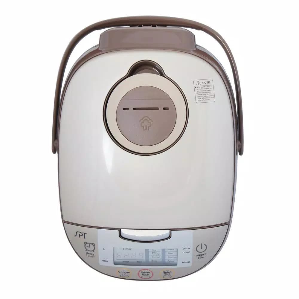 SPT 8-Cup Beige Smart Rice Cooker with Steam Basket and Built-In Timer