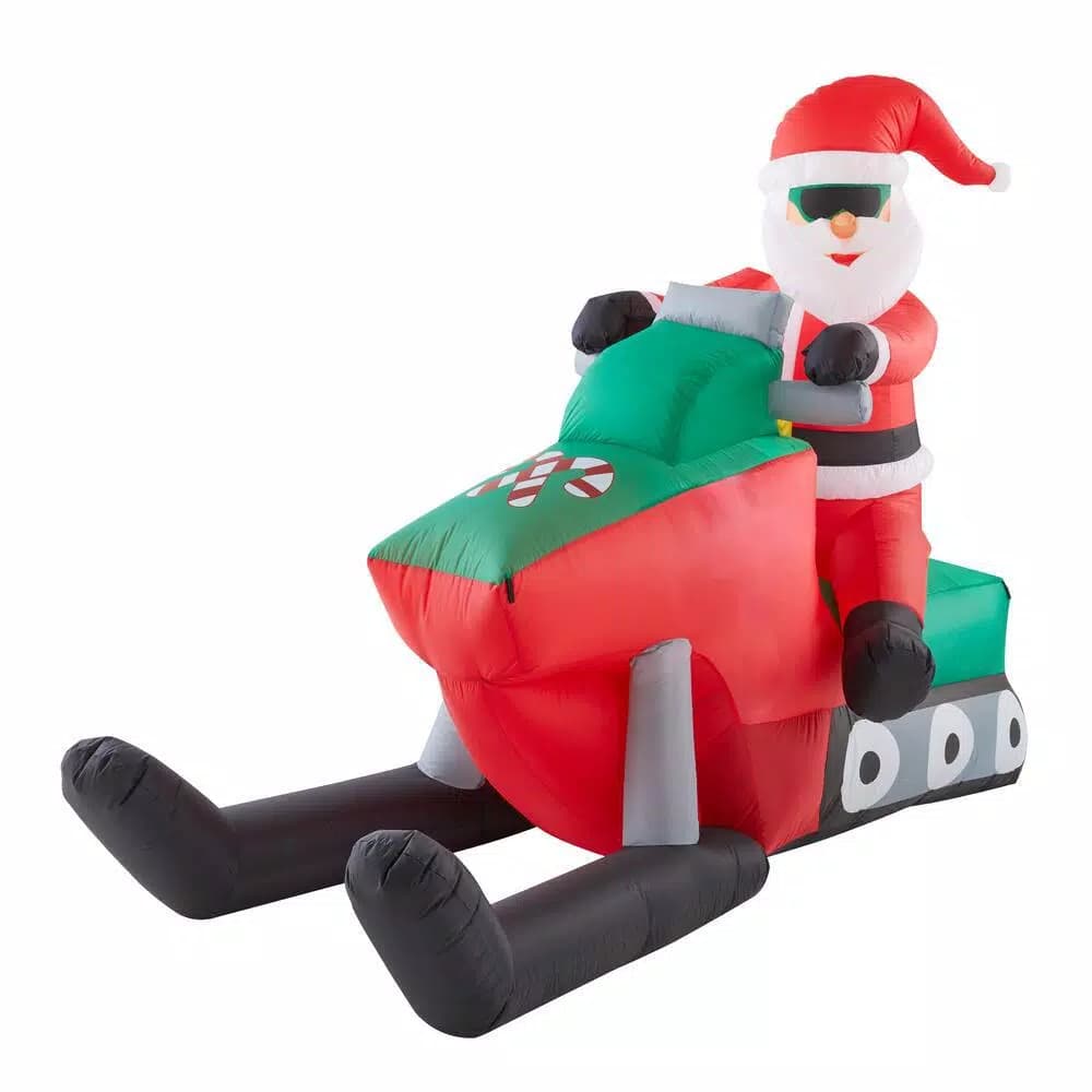 Unbranded 6 ft. Pre-Lit Inflatable Santa Driving Snowmobile Holiday Decoration