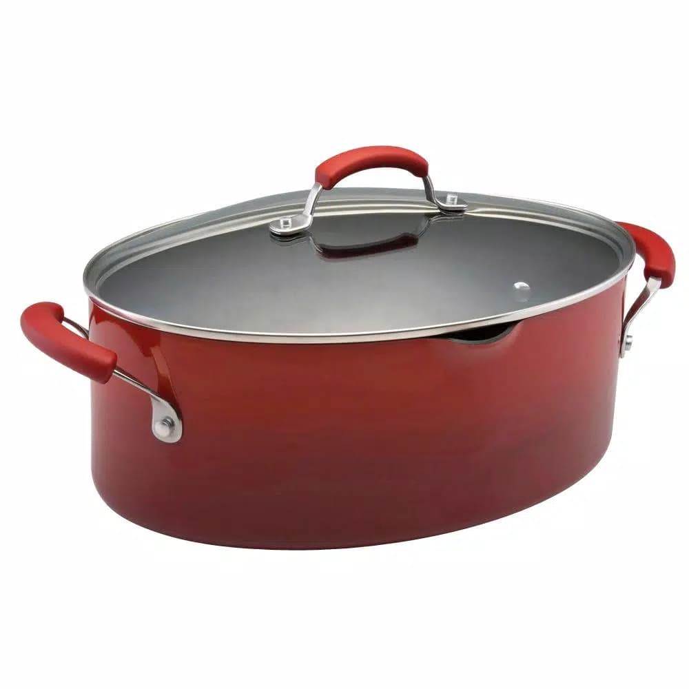 Rachael Ray Classic Brights 8-Quart Nonstick Aluminum Pasta Pot with Glass Lid, Cranberry Red