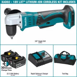 Makita 18V LXT Cordless 3/8 in. Right Angle Drill Kit with (2) 3.0Ah Batteries, Charger, and Tool Bag thumbnail 2