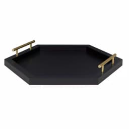 Kate and Laurel Halsey Black Hexagon Decorative Wooden Tray with Gold Metal Handles thumbnail 5