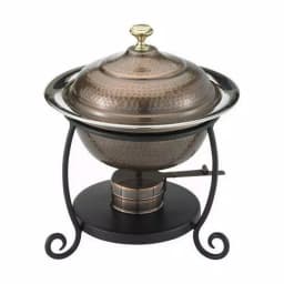 Old Dutch 1 Qt. Round Antique Copper Chafing Dish with Black Iron Stand thumbnail 1