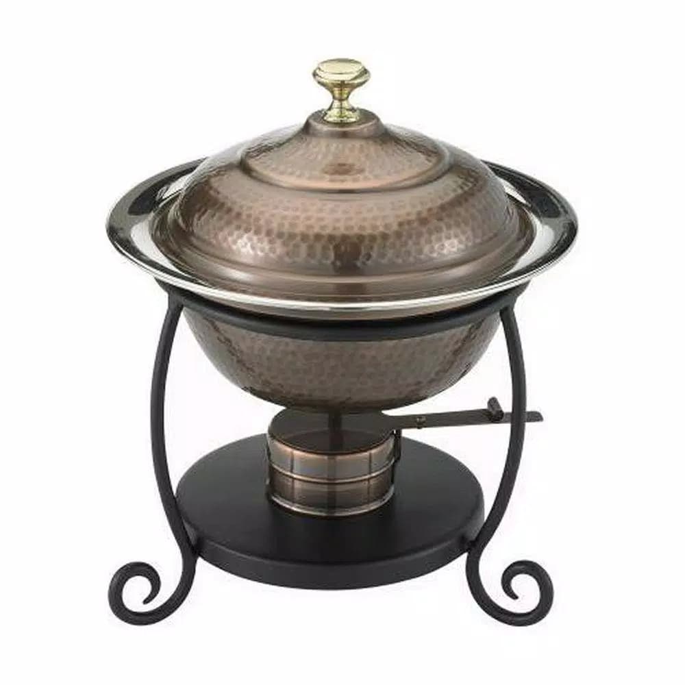 Old Dutch 1 Qt. Round Antique Copper Chafing Dish with Black Iron Stand