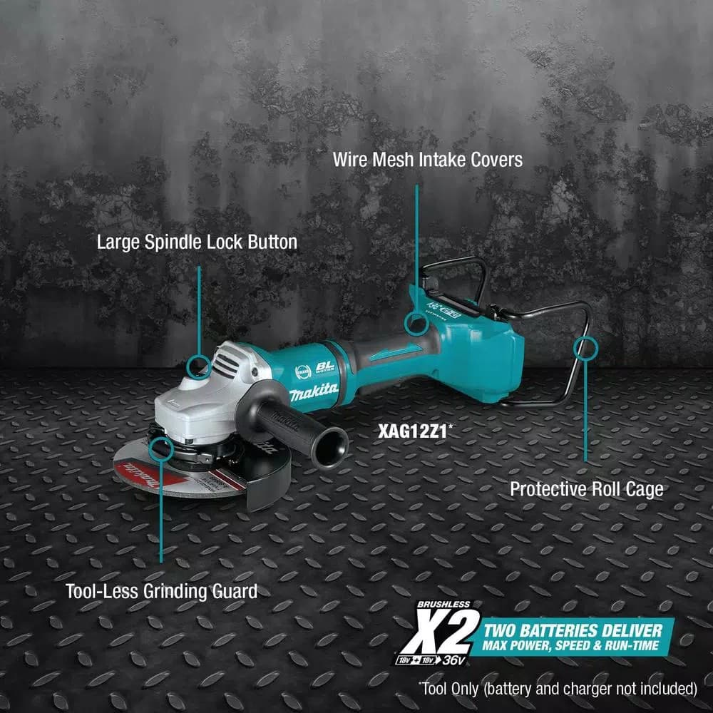 Makita 18V X2 LXT Brushless 7 in. Paddle Switch Angle Grinder with Electric Brake, Tool Only