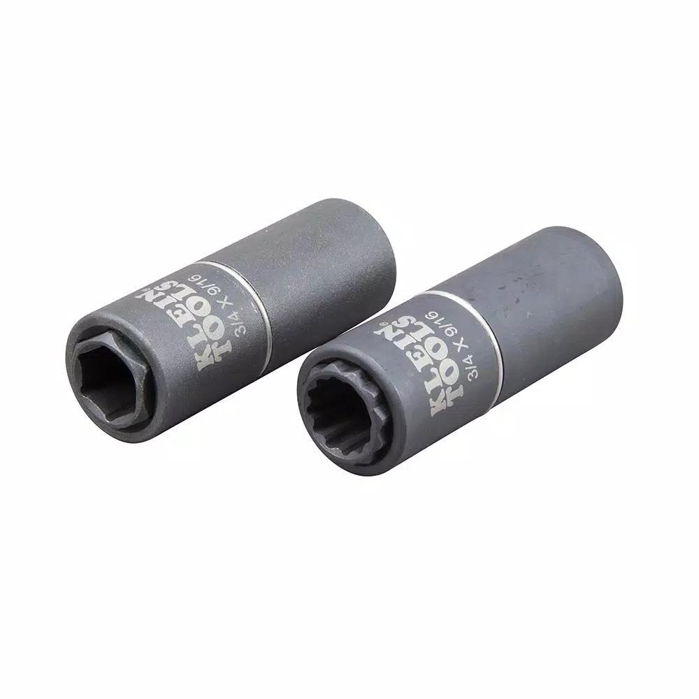 Klein Tools 1/2 in. Drive 2-in-1 Deep Impact Socket, 12-Point, 3/4 in. and 9/16 in. Dual Hex Sizes