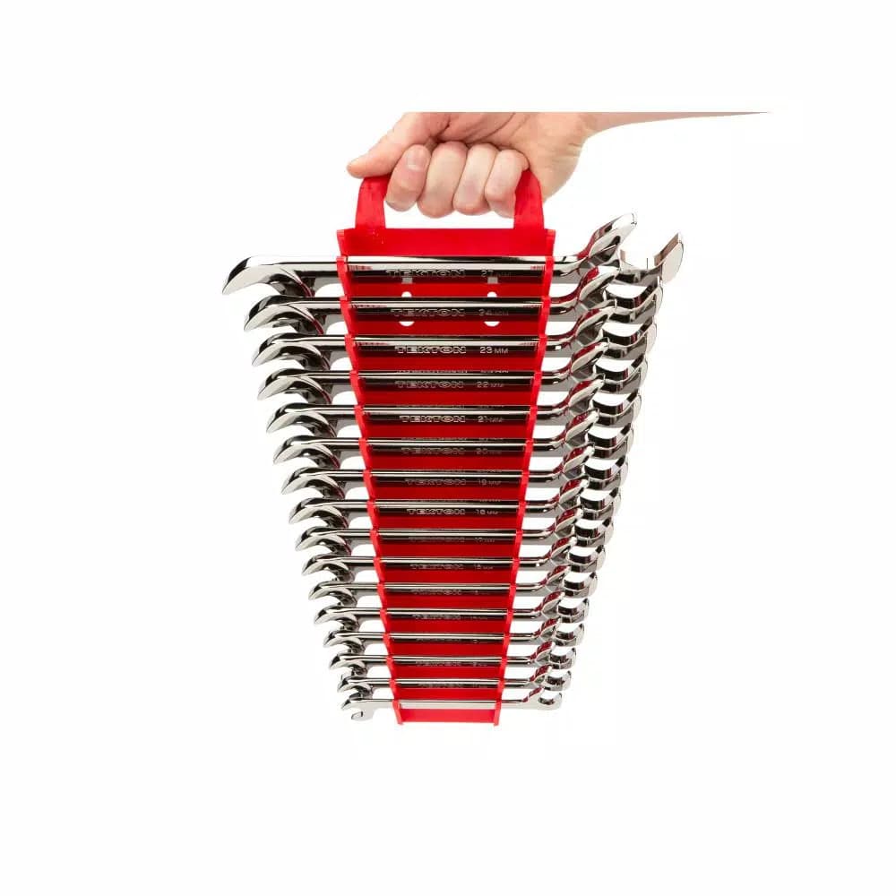 TEKTON 16-Piece Metric Angle Head Open End Wrench Set, 10-27 mm with Keeper