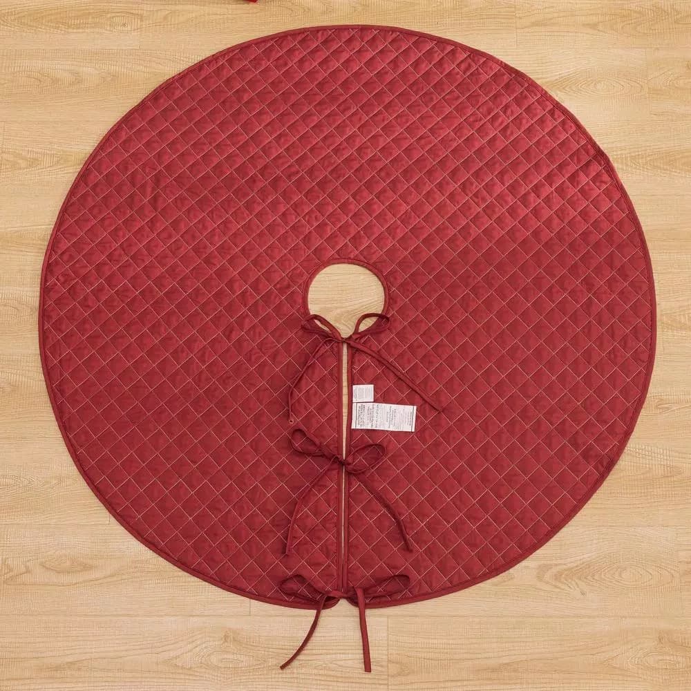 Country Living 48 in. Holiday Ring Quilted Tree Skirt, Red and White Candy Cane Microfiber