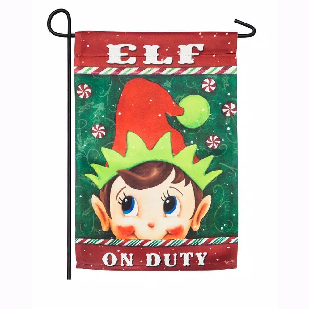 Evergreen Elf on Duty 18 in. x 12.5 in. Christmas Garden Flag, Double-Sided Weather & Fade Resistant