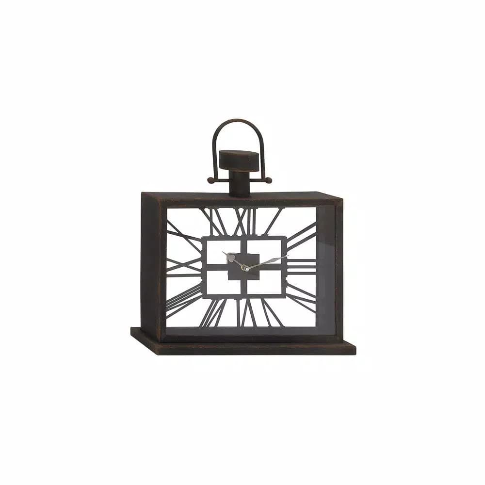 LITTON LANE 20 in. Black Iron and Clear Glass Horizontal Rectangular Table Clock