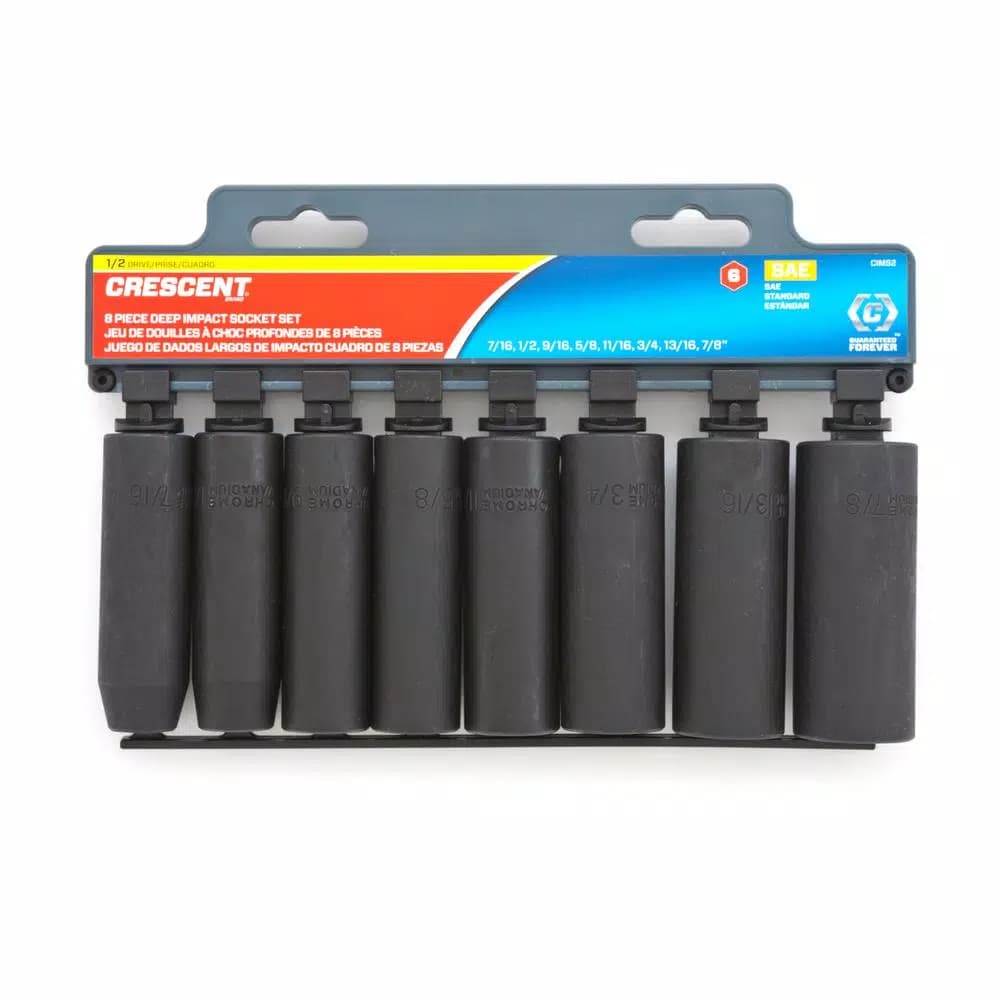 Crescent 1/2 in. Drive 6-Point Deep Impact SAE Socket Set, 8-Piece