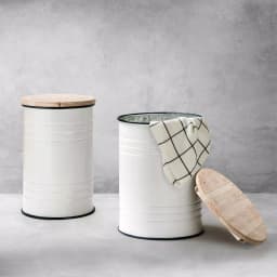 Glitzhome Farmhouse Enamel Metal Round Container Set with Wood Lids, Set of 2 thumbnail 10
