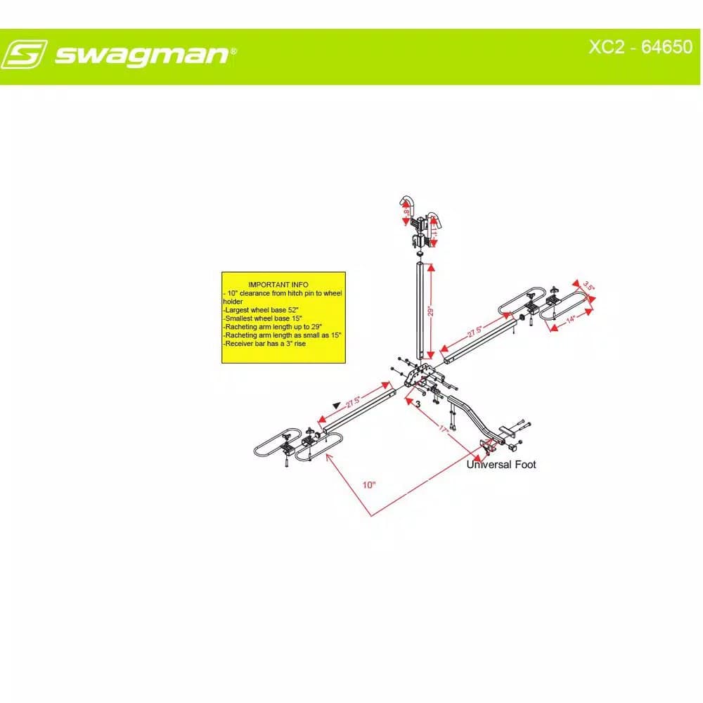 Swagman XC2 Platform Hitch Bike Rack - Carries 2 Bikes, 20-29 inch Wheels, 1-1/4 in. & 2 in. Hitch Receivers