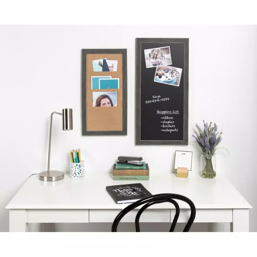 DesignOvation Wyeth Framed Magnetic Chalkboard Memo Board, 13 x 26 inch