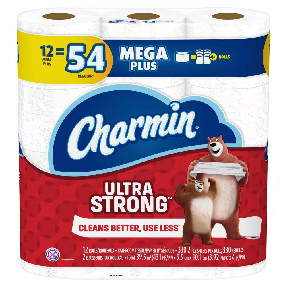 Charmin Ultra Strong Toilet Paper, 2-Ply Mega Plus Rolls, 12 Count Pack