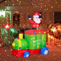 JOYDECOR 6 ft. Santa Claus on Train Christmas Inflatable with Built-in LED Lights thumbnail 7