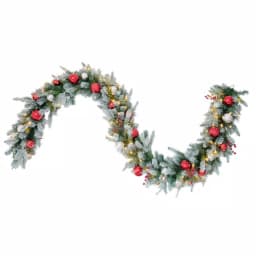Haute Decor 9 ft. Pre-Lit LED Artificial Frosted Christmas Garland with Red & Silver Ornaments thumbnail 3