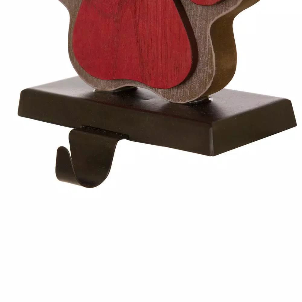 Glitzhome 6.30 in. Dog Paw Wooden and Metal Christmas Stocking Holder, Red