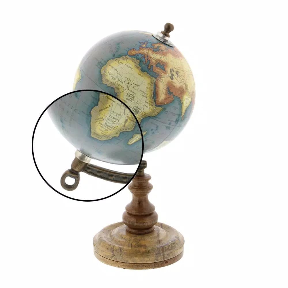 LITTON LANE 10 in. New Traditional Decorative Globe with Wooden Marble Base and Iron Axis