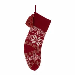 Glitzhome 24 in. Red Knitted Acrylic Snowflake Christmas Stocking (2-Pack) thumbnail 2
