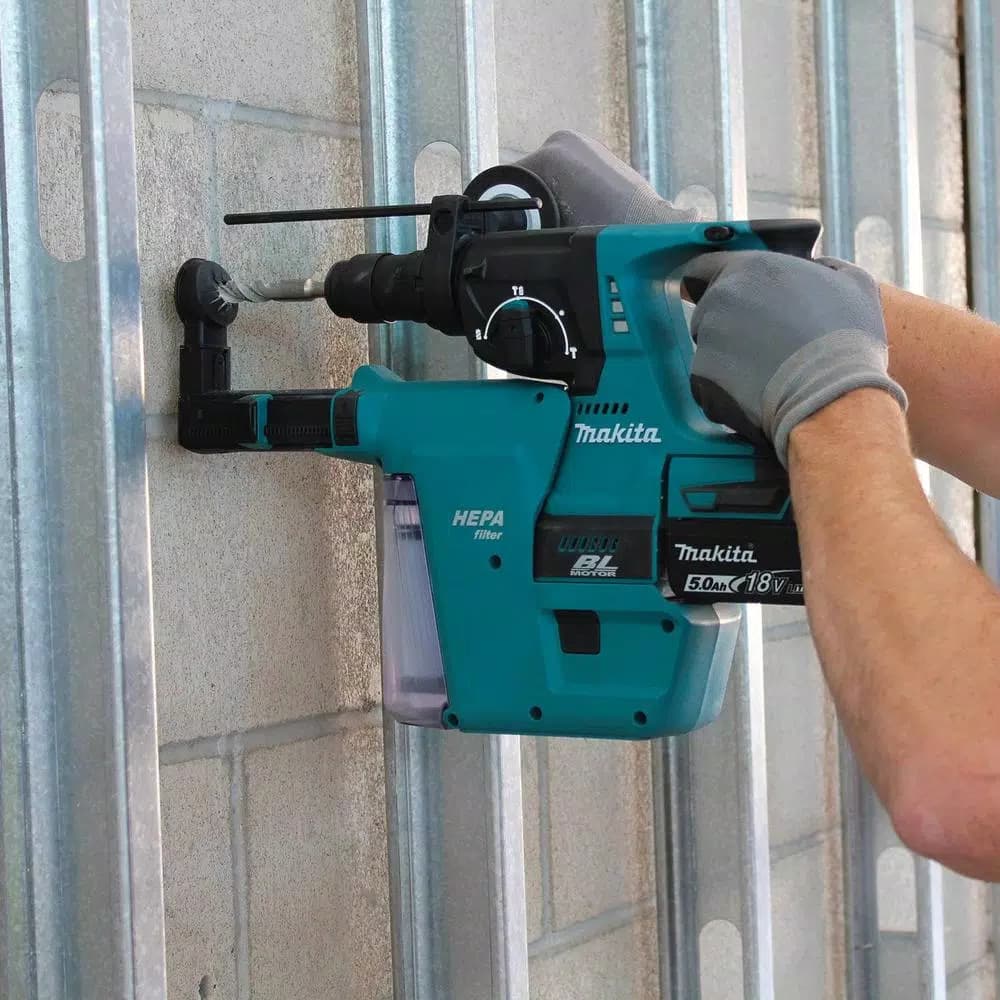 Makita 18V LXT Brushless SDS-Plus 1 in. Rotary Hammer Drill with HEPA Vacuum Attachment, (2) 5.0Ah Batteries & Charger