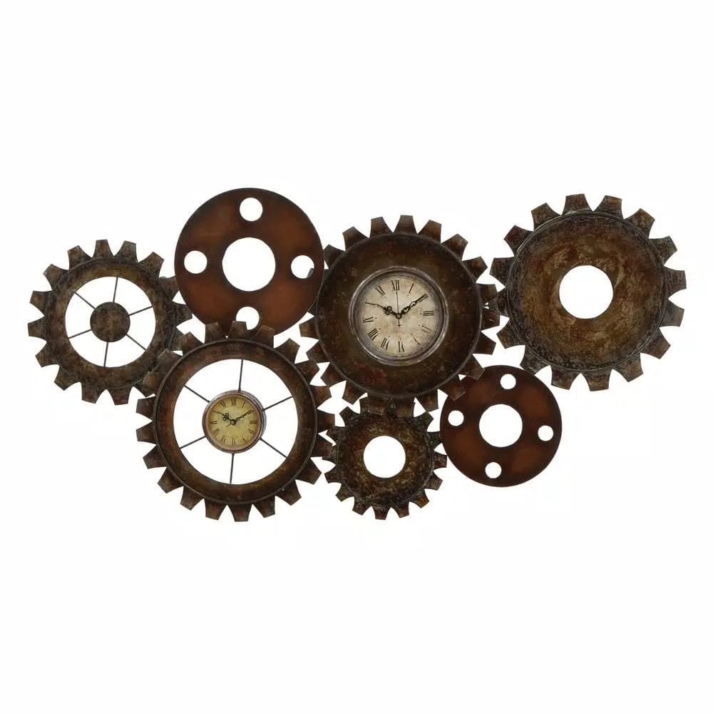 LITTON LANE 17 x 34 in. Rustic Industrial Gears Wall Clock, Distressed Iron Finish