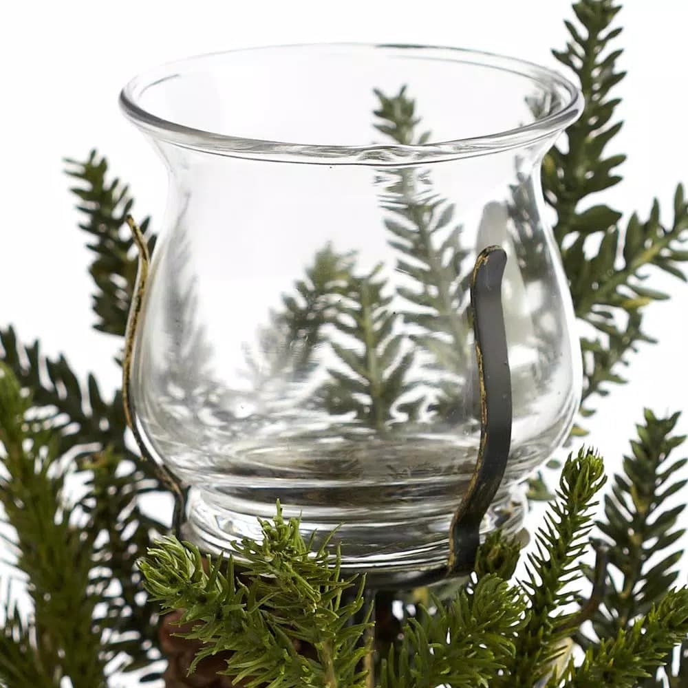 Nearly Natural Poinsettia and Pine Candelabrum Centerpiece - 25 in. Artificial Holiday Arrangement