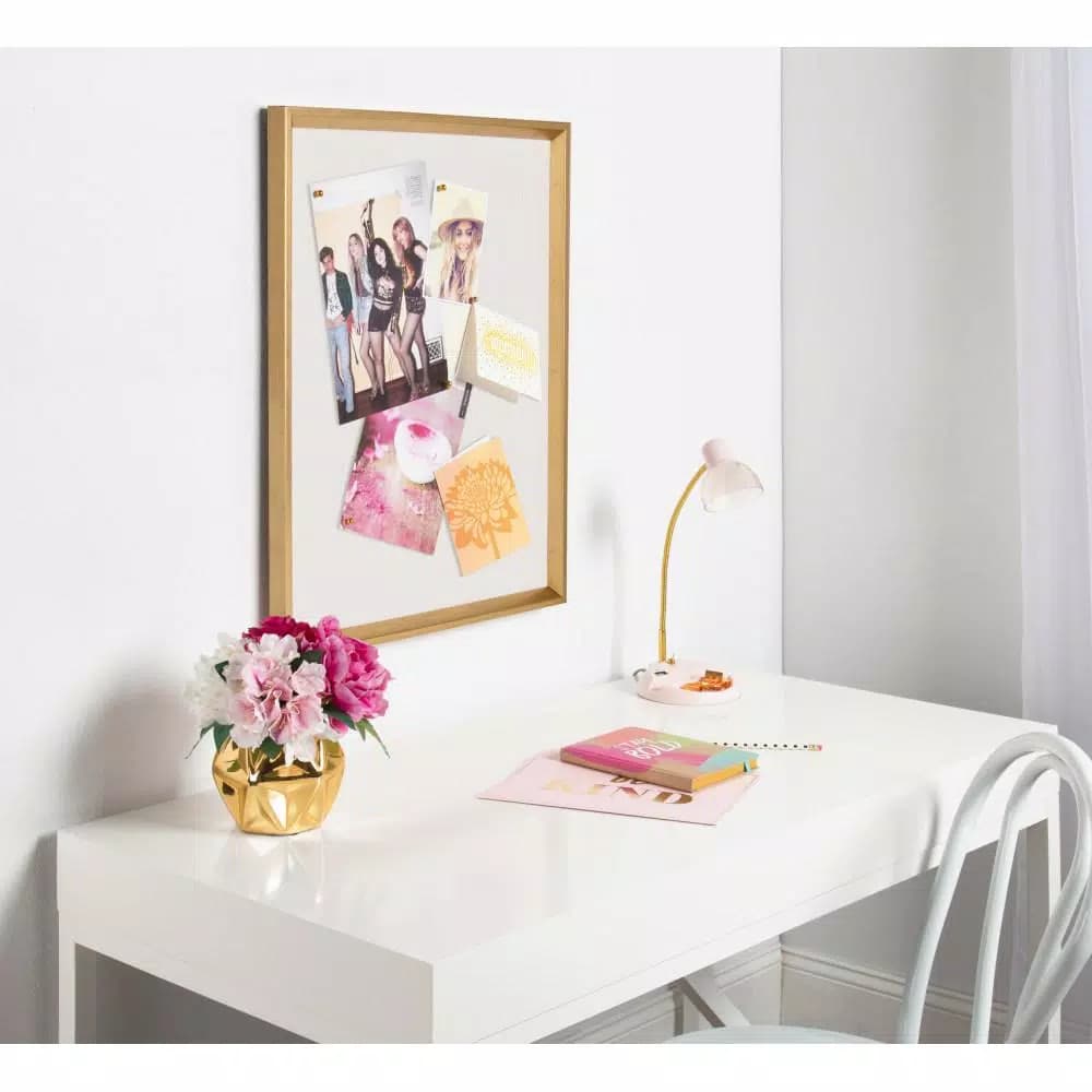 DesignOvation Calter Framed Linen Fabric Pinboard Memo Board, Modern Decorative Bulletin Board for Home and Office
