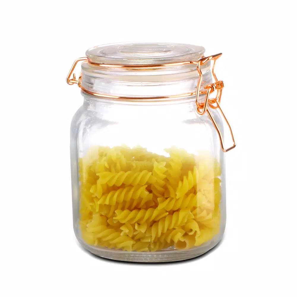 Unbranded Medium Glass Pickling Jar with Rose Gold Metal Clamp and Rubber Seal, 33.8 oz