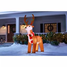 Home Accents Holiday 6 ft. Airblown Inflatable Reindeer with LED Lights and Striped Scarf thumbnail 2