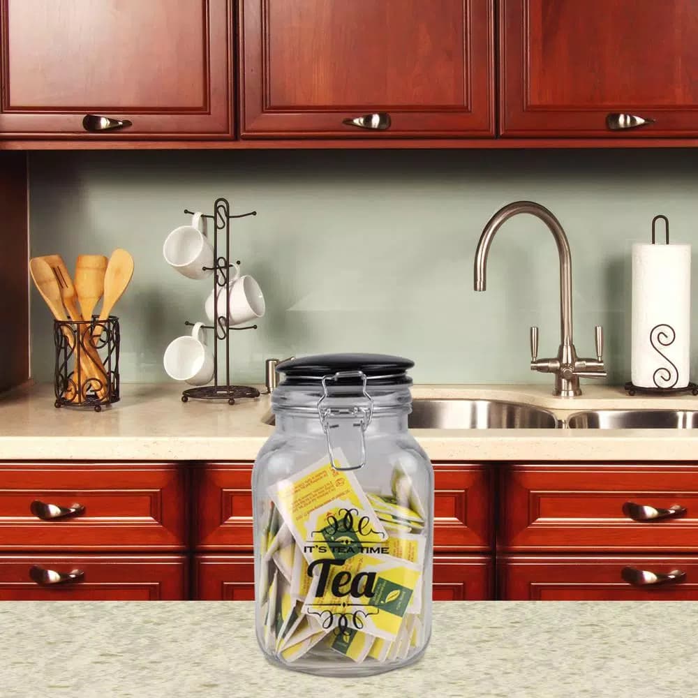Home Basics Glass Tea Canister with Airtight Ceramic Lid and Metal Clamp - 67.6 oz