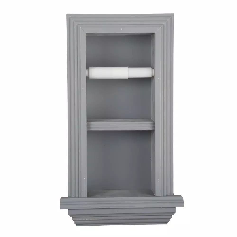 Unbranded Newton Recessed Toilet Paper Holder with Ledge Frame, Solid Pine, Gray