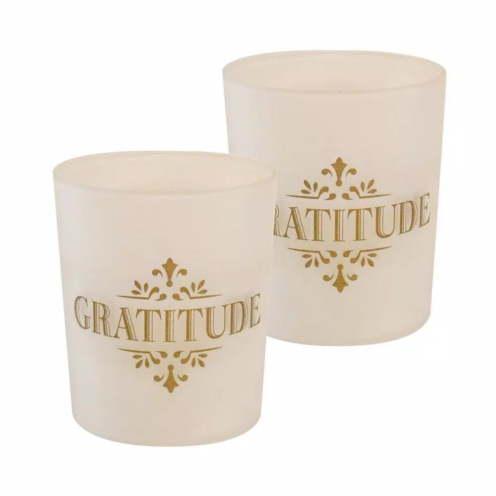 LUMABASE Gold Gratitude LED Battery Operated Candles with Frosted Glass - Set of 2