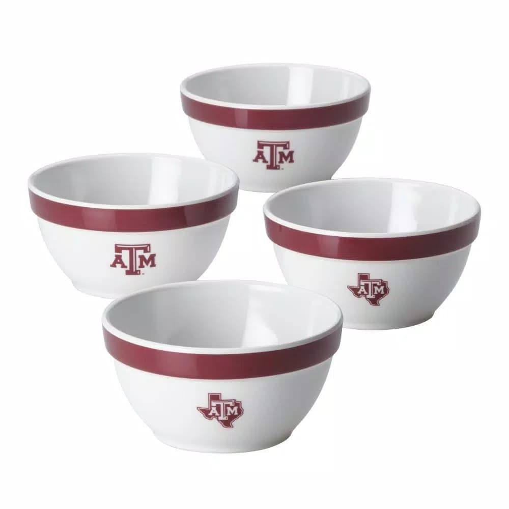 College Kitchen Collection Texas A&M Aggies 4-Piece Party Bowl Set, Maroon, 8 oz