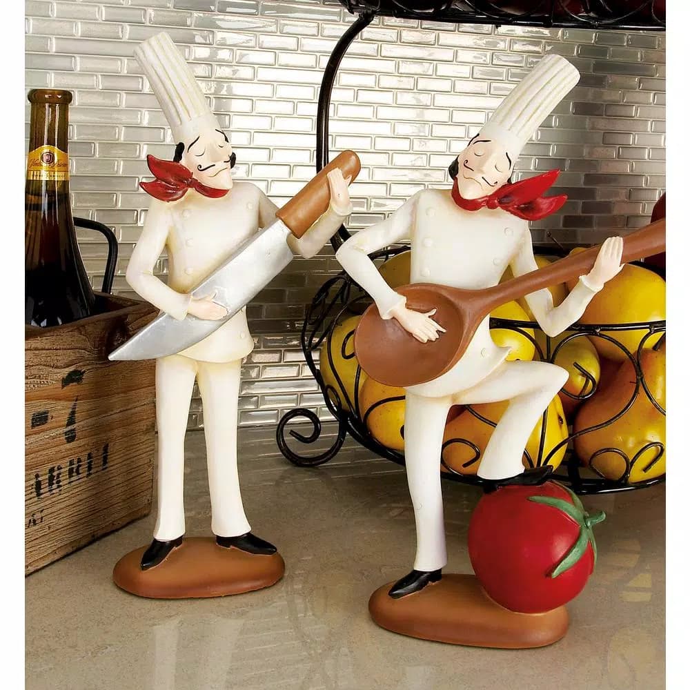 LITTON LANE 14 in. Polystone Musician Bistro Chef Figurine Decor Set of 3