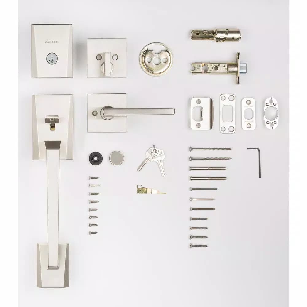 Kwikset Camino Low Profile Satin Nickel Single Cylinder Entry Handleset with Halifax Lever