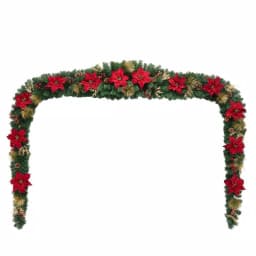 Home Accents Holiday Home Holiday Accents 17 ft. Burgundy Poinsettia Mixed Pine Garland with Berries and Gold Glitter Cedar thumbnail 3