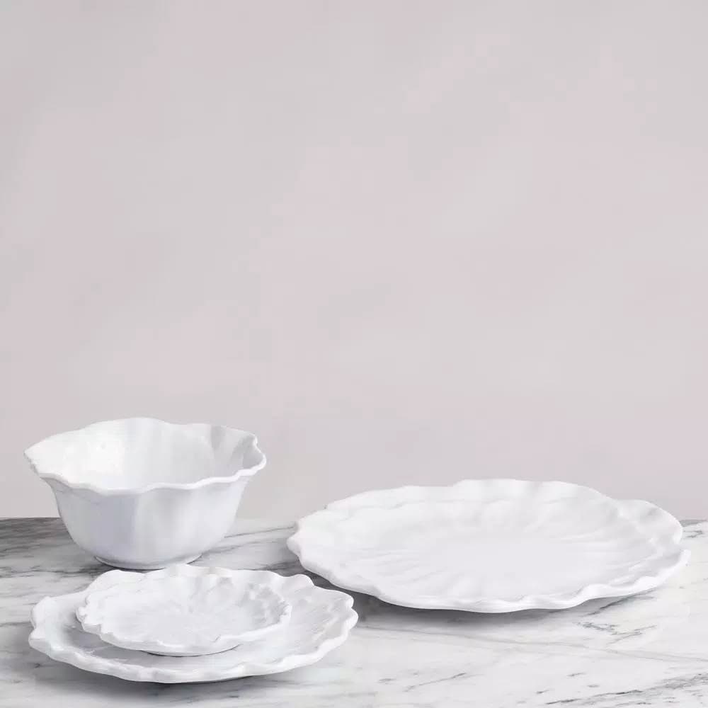 Q Squared Peony 16 in. Melamine Serving Platter, Round, White