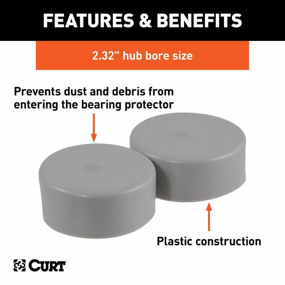 CURT 2.32" Bearing Protector Dust Covers, Gray Plastic (2-Pack)