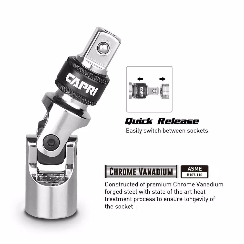 Capri Tools Quick Release Universal Joint Set, 3-Piece Chrome Vanadium Steel