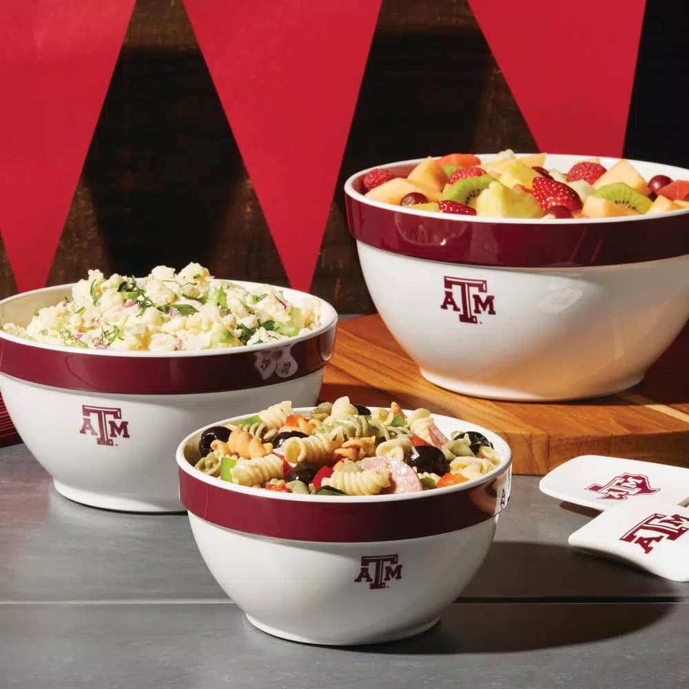 College Kitchen Collection Texas A&M Aggies 3-Piece Nesting Party Bowl Set, Maroon Melamine