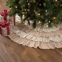 VHC Brands 55 in. Carol Khaki Tan & Winter Floral Ruffled Farmhouse Christmas Tree Skirt thumbnail 4