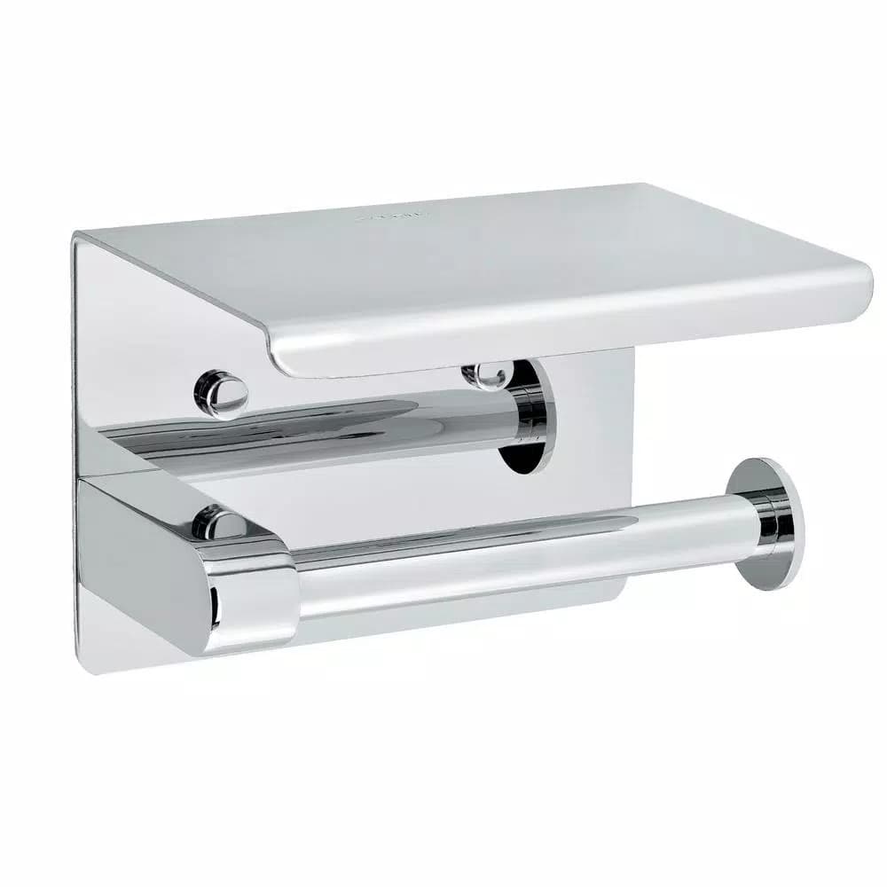 Alpine Industries Single Post Toilet Paper Holder with Storage Shelf, Chrome Finish