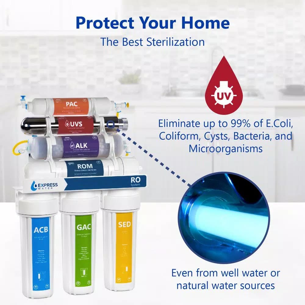 Express Water 11-Stage UV Reverse Osmosis Alkaline Water Filtration System with Tank and Faucet, 100 GPD