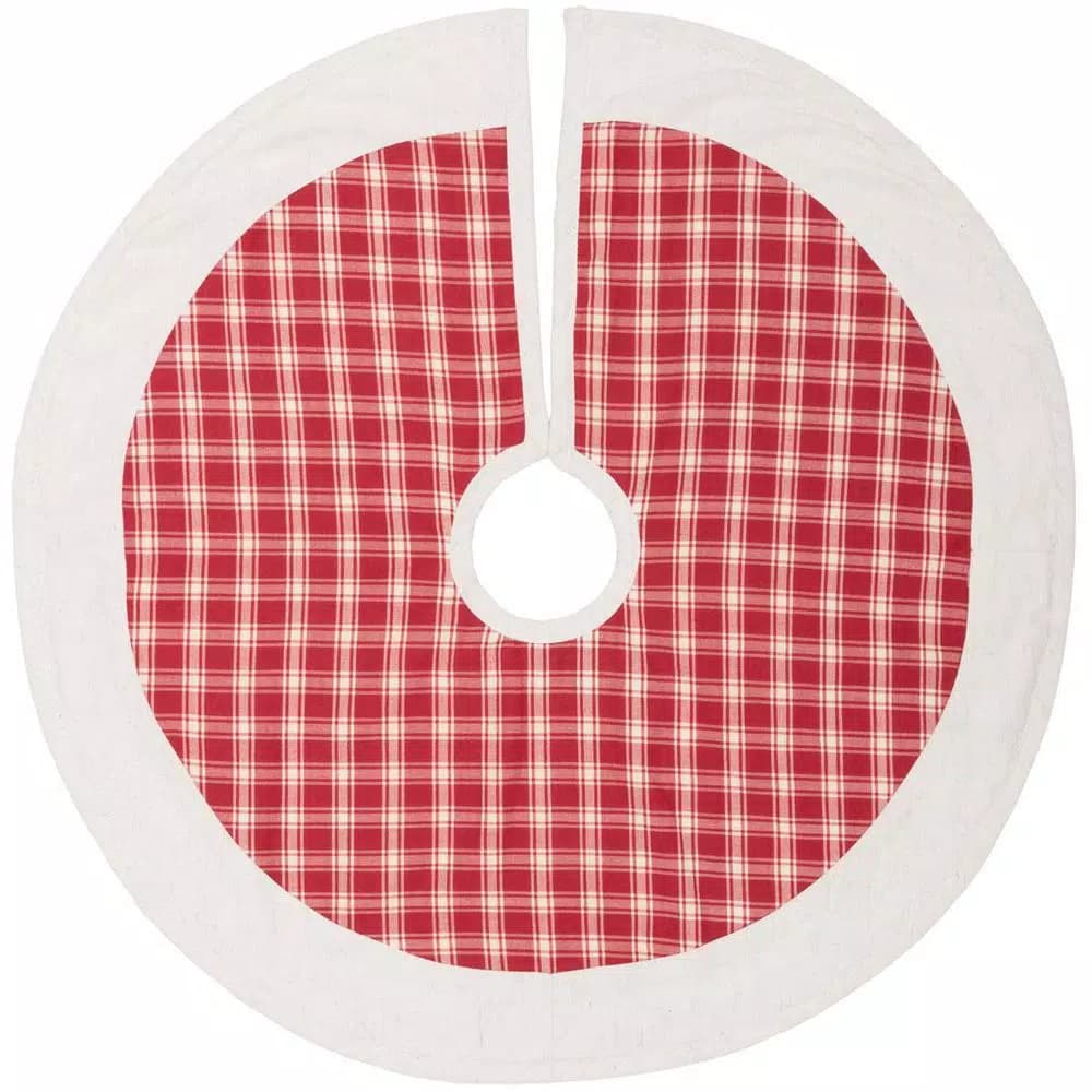 VHC Brands 21 in. Red Plaid Christmas Farmhouse Tree Skirt with Flannel Lining