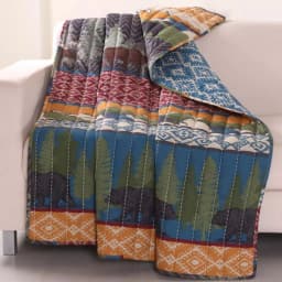 Greenland Home Fashions Black Bear Lodge Multi Quilted Cotton Throw, Rustic Wilderness Print thumbnail 1