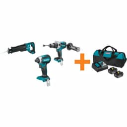 Makita 18V LXT Brushless Cordless Tool Combo Kit: Impact Driver, Hammer Drill, Reciprocating Saw & Battery Starter Pack thumbnail 1
