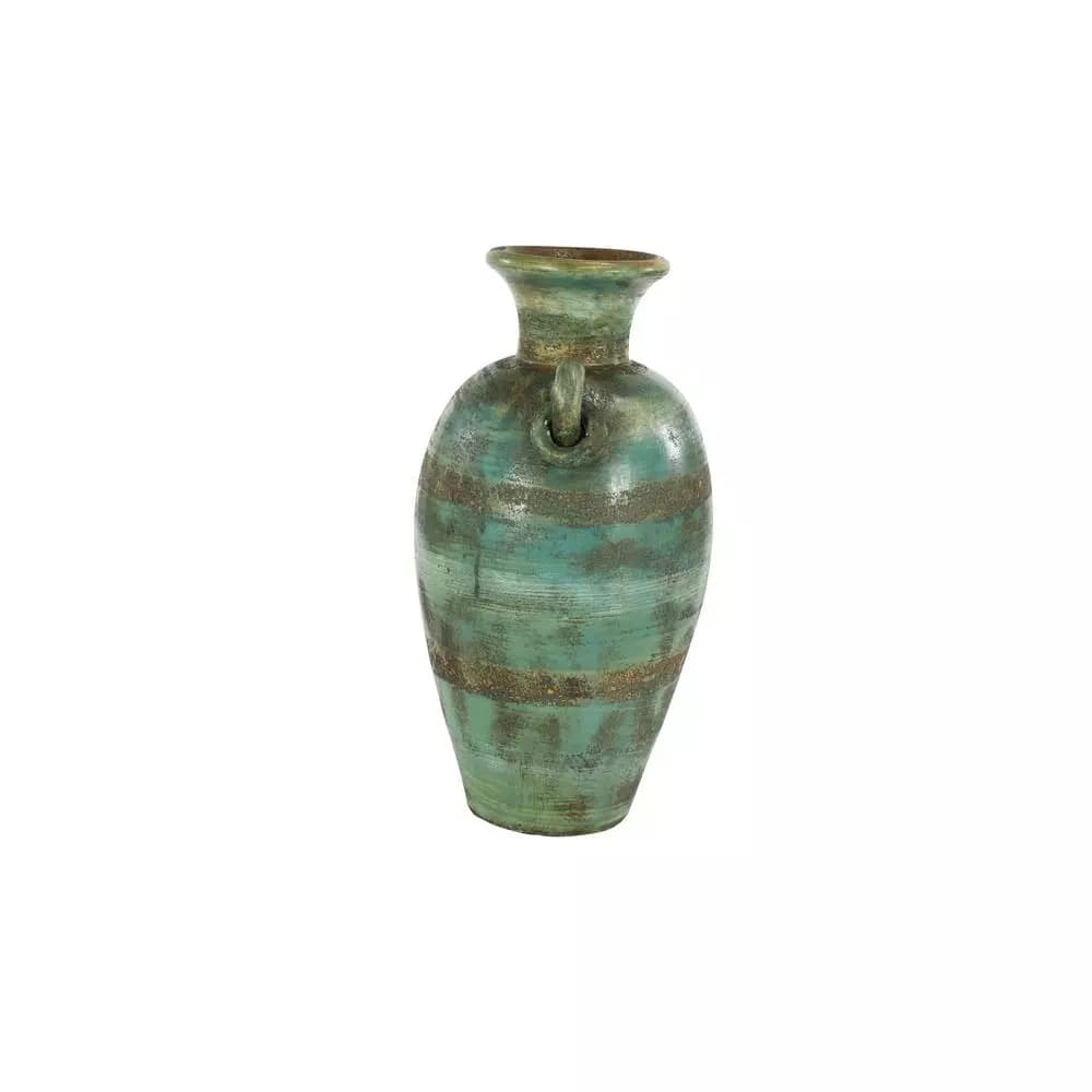 LITTON LANE 23-Inch Distressed Ceramic Amphora Vase - Green, Black, and Yellow Mediterranean Style Floor Vase
